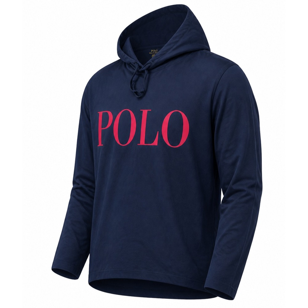 Polo Ralph Lauren Hooded Tee Shirt Men L Navy Graphic Embroidered White Pony LS